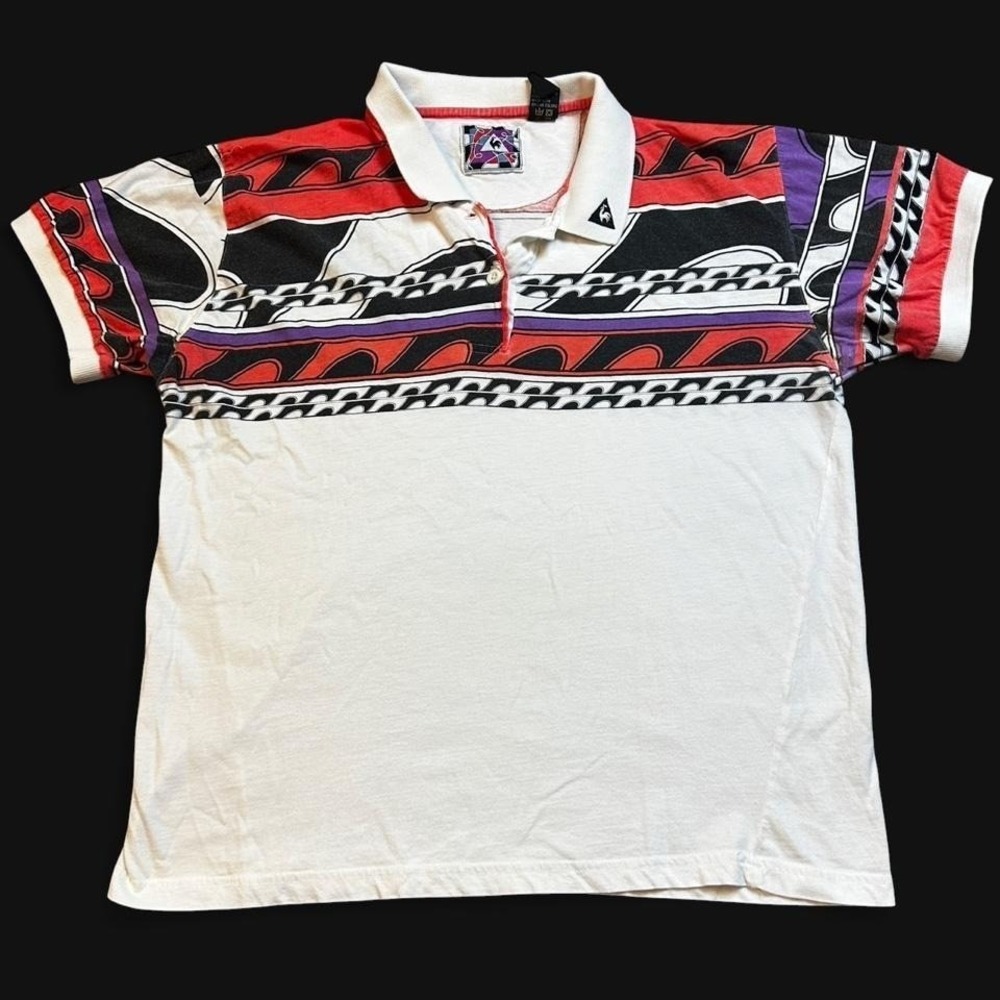 Vintage Le Coq Sportif tennis pickleball multicolor polo shirt sz women's medium